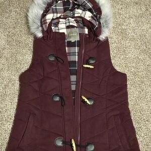 Maurices Burgundy Vest with Plaid Lining